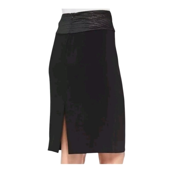 L'AGENCE Black Pencil Skirt Woven Center Slit Size 8 NWT (Marked 10 Runs Small) - Picture 2 of 13